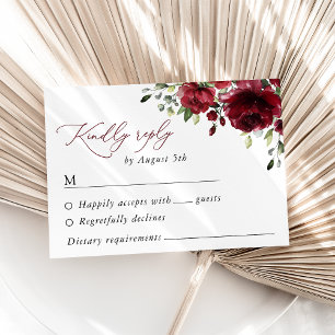 Burgundy Flowers, Red Flowers, Floral Wedding RSVP Card
