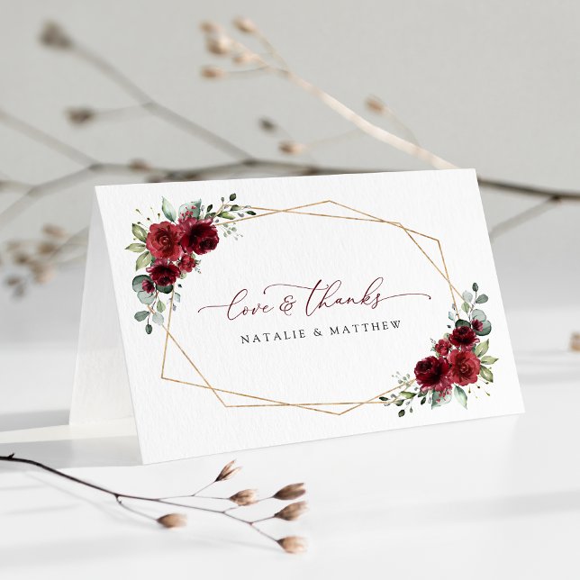Burgundy Flowers, Red Flowers, Floral Wedding Thank You Card (Creator Uploaded)