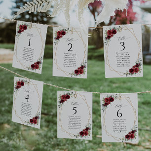 Burgundy Flowers, Red Flowers, Seating Chart Cards