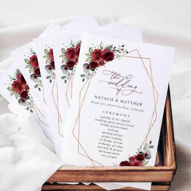 Burgundy Flowers, Red Flowers, Wedding Program (Creator Uploaded)