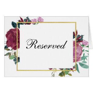 Burgundy flowers reserved sign. Maroon wedding