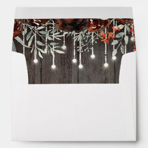 Burgundy Flowers Rustic Wood String Lights Envelopes