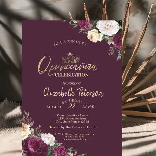 Burgundy Flowers Tiara  Invitation