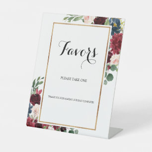 Burgundy Flowers Wedding Favour Please Take One Pedestal Sign