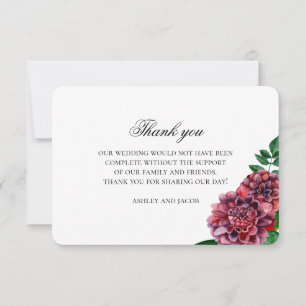 Burgundy flowers wedding thank you. Maroon floral You Card