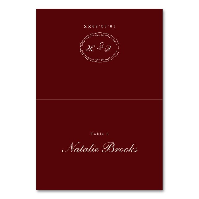 Burgundy Folded Wedding Place Card (Front)