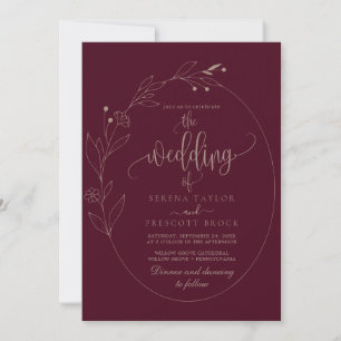 Burgundy Foliage Calligraphy All in One Wedding Invitation