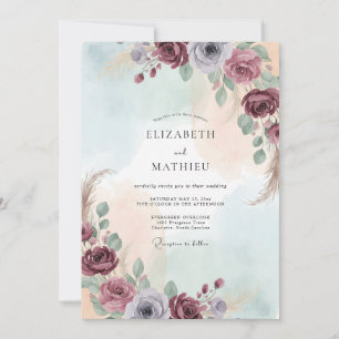 Burgundy Foliage Romantic Eucalyptus Wedding Invitation