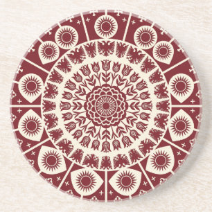 Burgundy Folk Art Eagle Mandala Coaster