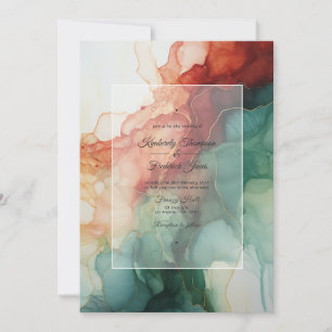 Burgundy, Forest Green and Charcoal Ink Wedding Invitation