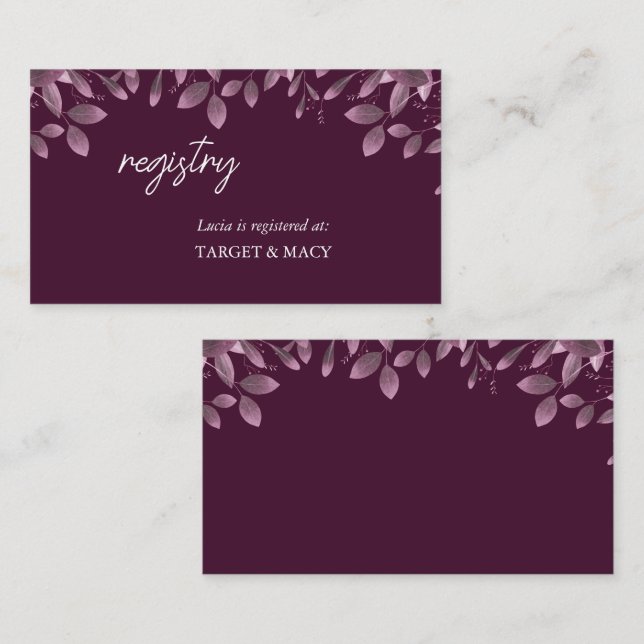 Burgundy Forest leaf Bridal Shower Registry Cards (Front/Back)