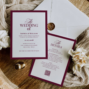 Burgundy Formal Wedding Invitation RSVP QR Code