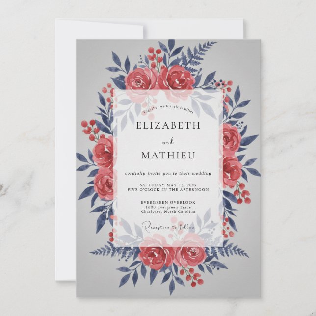 Burgundy Formal Winter Wedding Invitation (Front)