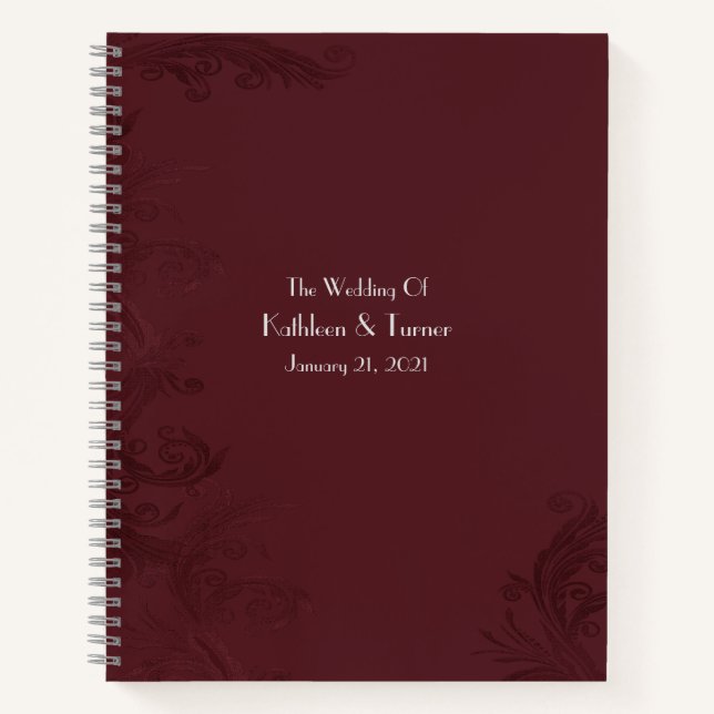 Burgundy Fourish Wedding  Notebook (Front)