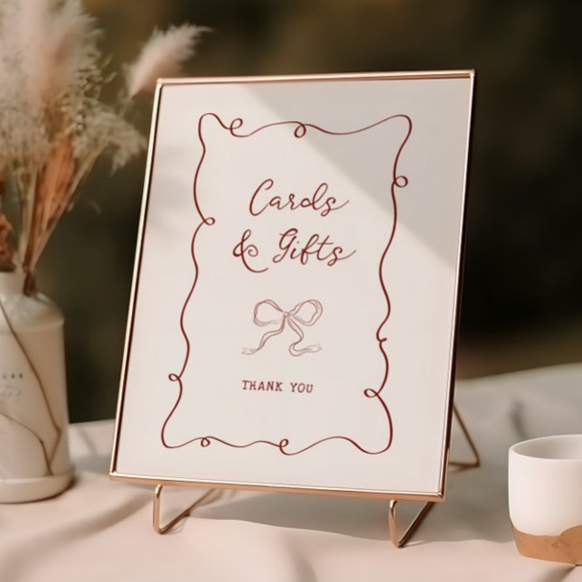 Burgundy Frame Ribbon Bridal Shower Cards Gifts  Poster (Creator Uploaded)