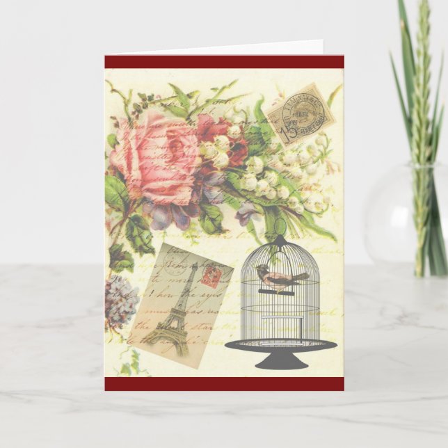 Burgundy French Theme Vintage Paris Note Card (Front)