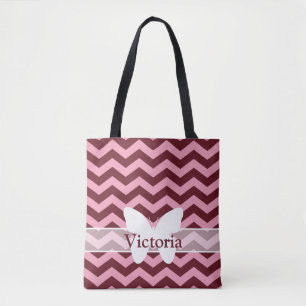 Burgundy Frosted Orchid Chevrons with Butterfly To Tote Bag