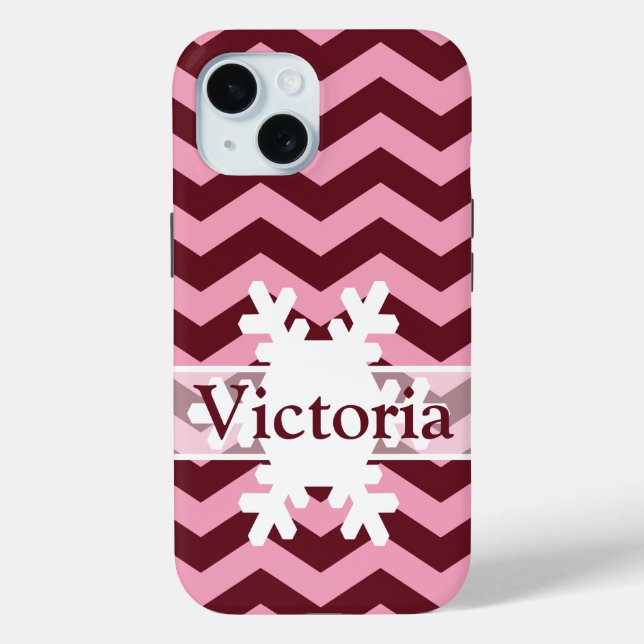 Burgundy Frosted Orchid Chevrons with Snowflake Case-Mate iPhone Case (Back)