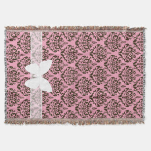 Burgundy Frosted Orchid Damask with Butterfly Throw Blanket