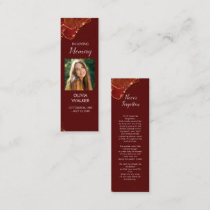 Burgundy Funeral Bookmark, Funeral Keepsake Cards