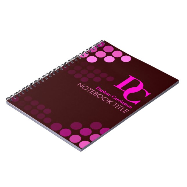 Burgundy Funky Pink Dots Monogram Notebook (Left Side)