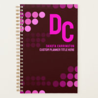 Burgundy Funky Pink Dots Monogram Planner