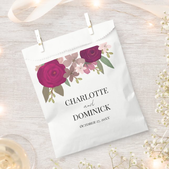 Burgundy Garden Flowers Wedding  Favour Bag (Clipped)