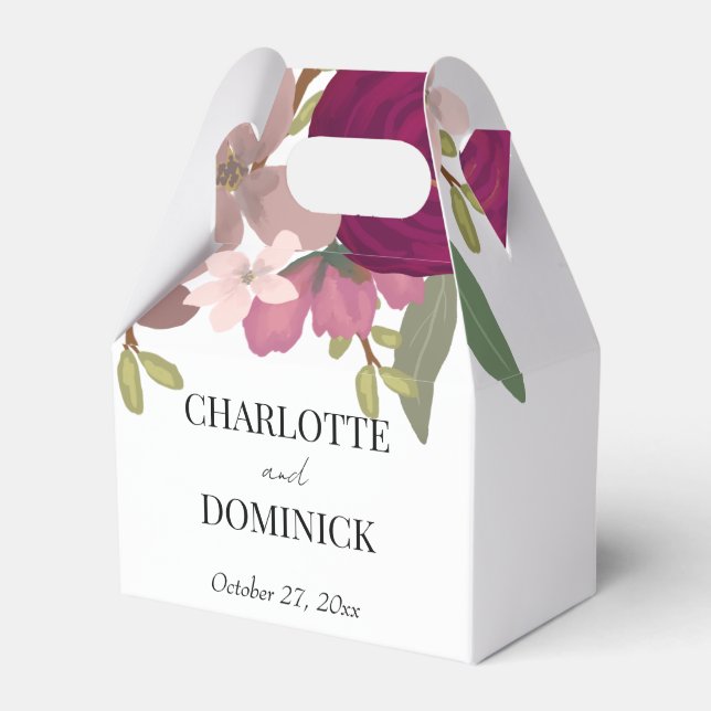 Burgundy Garden Flowers Wedding  Favour Box (Front Side)