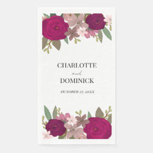 Burgundy Garden Flowers Wedding Napkin