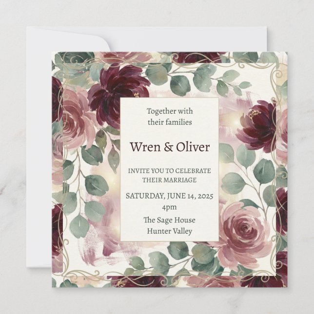 Burgundy Garden Wedding Invitation (Front)