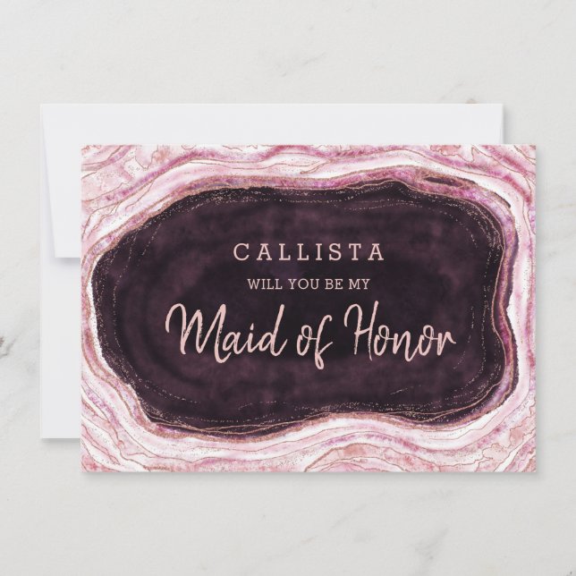 Burgundy Geode Be My Maid of Honour Proposal Card (Front)