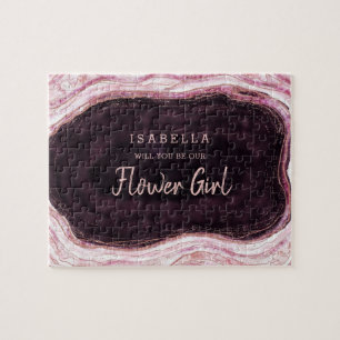 Burgundy Geode Be Our Flower Girl Proposal Jigsaw Puzzle