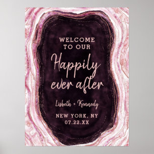 Burgundy Geode Happily Ever After Reception Sign
