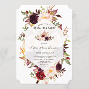 Burgundy Geometric Floral Bridal Shower Tea Party Invitation