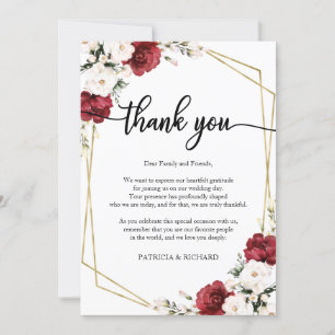 Burgundy Geometric Wedding Thank You Place Card