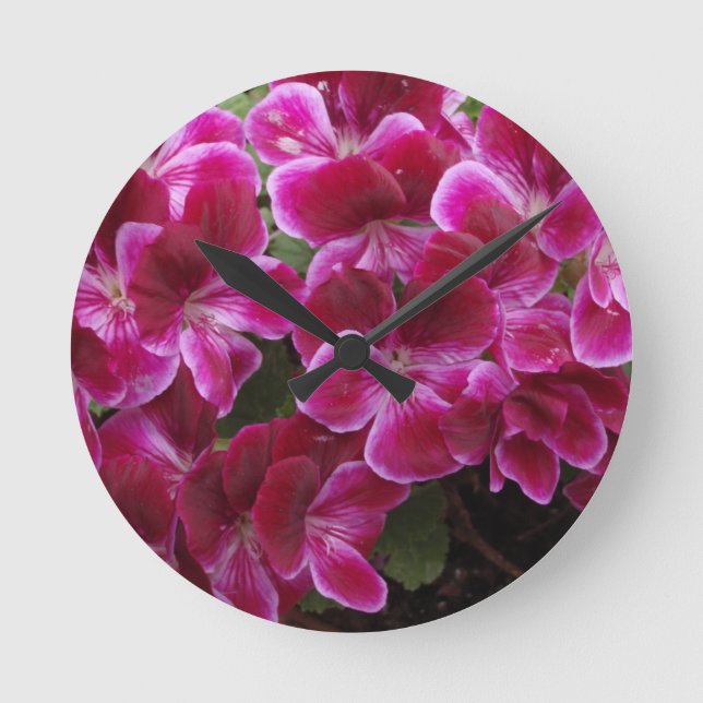 Burgundy Geranium Round Clock (Front)
