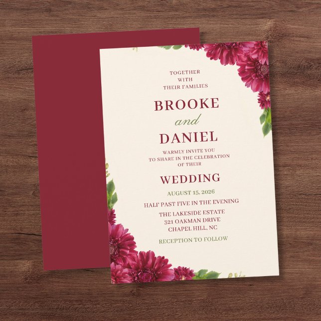 Burgundy Gerbera Daisy Cascade Wedding Invitation (Creator Uploaded)