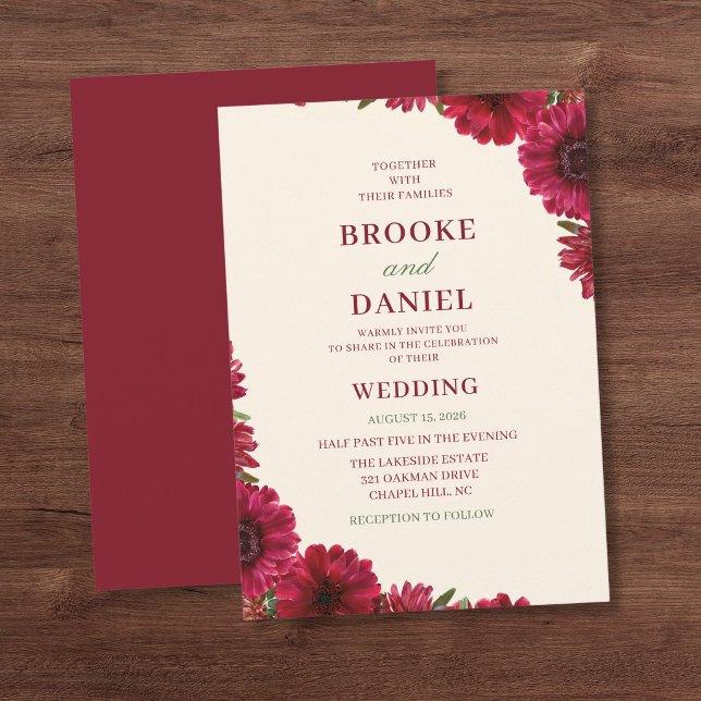 Burgundy Gerbera Daisy Corner Wedding Invitation (Creator Uploaded)