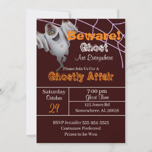 Burgundy Ghost Halloween Party Invitation