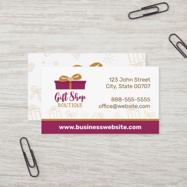 Burgundy Gift Shop Boutique Present Business Card (Front/Back In Situ)