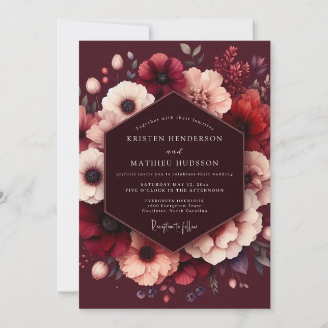 Burgundy Gilded Blossom Wedding Invitation (Front)