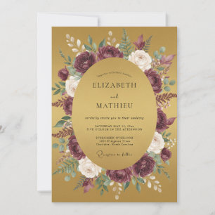 Burgundy Gilded Fall Wedding Invitation