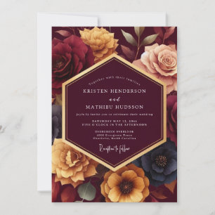 Burgundy Gilded Floral Romance Wedding Invitation