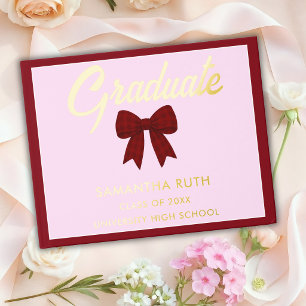 Burgundy Gingham Bow Graduation Party Guest Book
