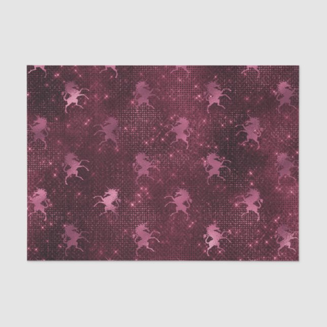 Burgundy Glam Foil Glitter Sequins Unicorn Tissue Paper (Front)