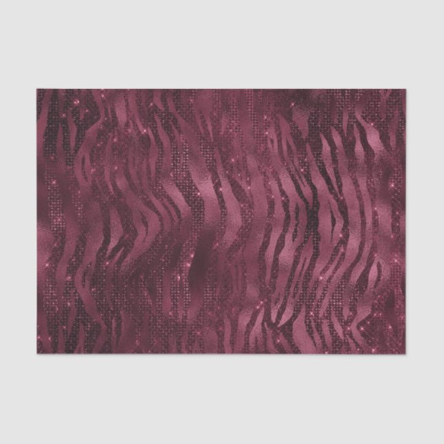 Burgundy Glam Foil Glitter Tiger Stripes Tissue Paper (Front)