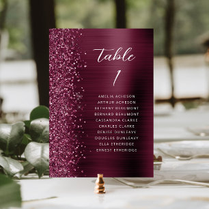 Burgundy Glam Glitter Metallic Script Wedding Table Number