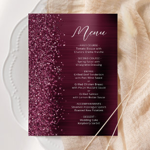 Burgundy Glam Glitter Script Wedding Menu