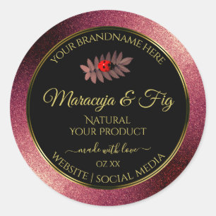 Burgundy Glitter Black Product Labels Cute Ladybug