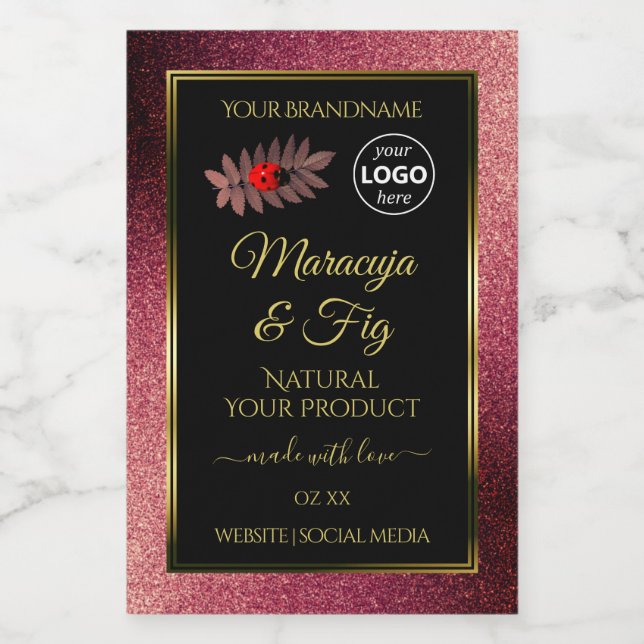 Burgundy Glitter Black Product Labels Ladybug Logo